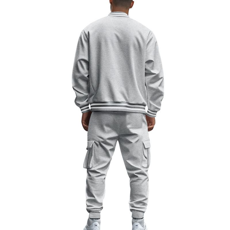 New men's two-piece suit with collar button cardigan coat baseball uniform coat loose casual sports trousers suit is suitable for daily leisure commuting outdoor sports wear.
