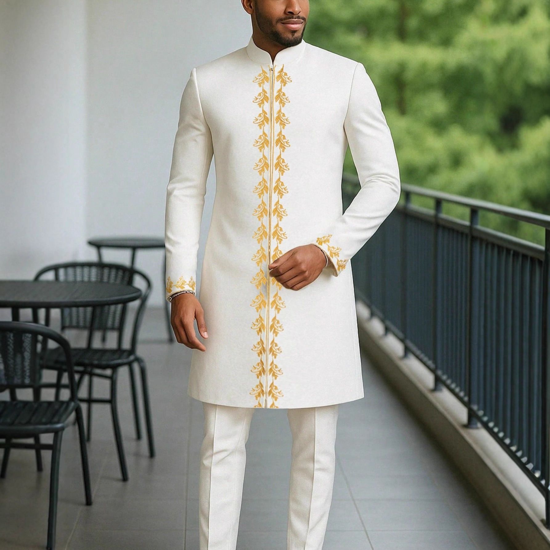New men's two-piece long sleeve embroidery 2-piece suit holiday wedding men's business suit suitable for wedding banquet activities.