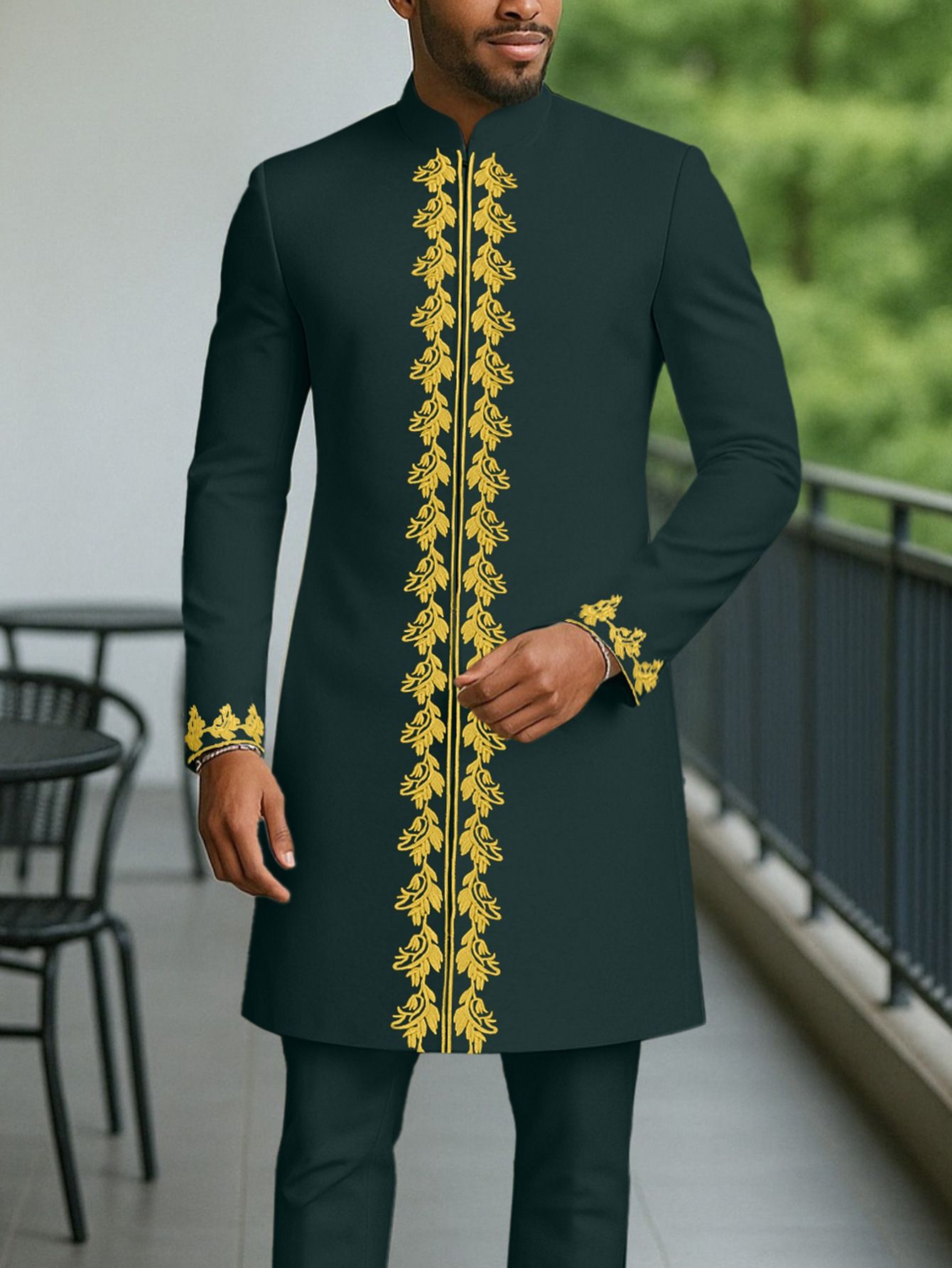New men's two-piece long sleeve embroidery 2-piece suit holiday wedding men's business suit suitable for wedding banquet activities.