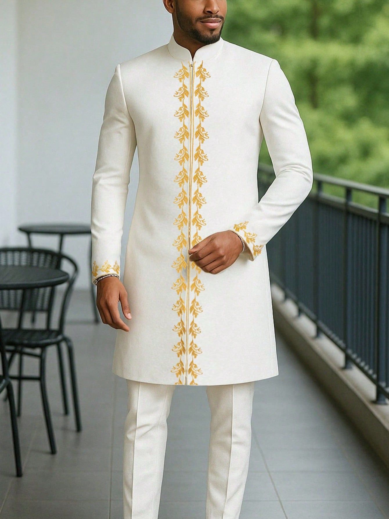 New men's two-piece long sleeve embroidery 2-piece suit holiday wedding men's business suit suitable for wedding banquet activities.