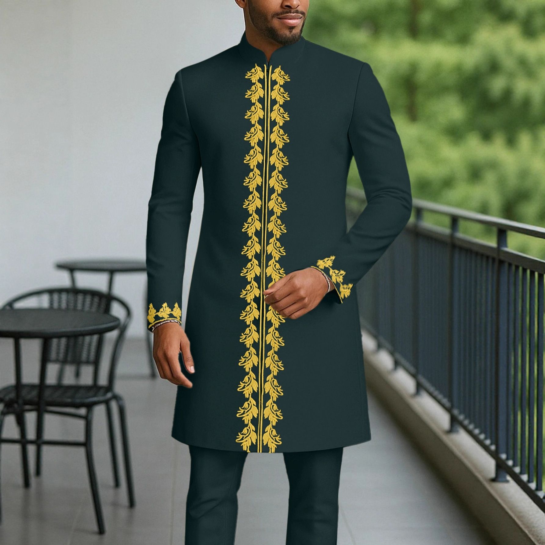 New men's two-piece long sleeve embroidery 2-piece suit holiday wedding men's business suit suitable for wedding banquet activities.