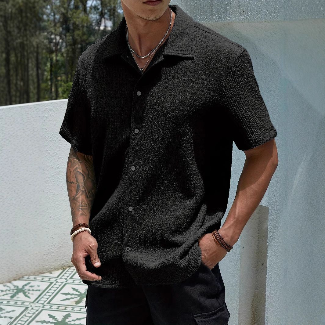 New men's short-sleeved shirts in summer are solid color breathable lapel button tops suitable for daily leisure and commuting outdoor sports.
