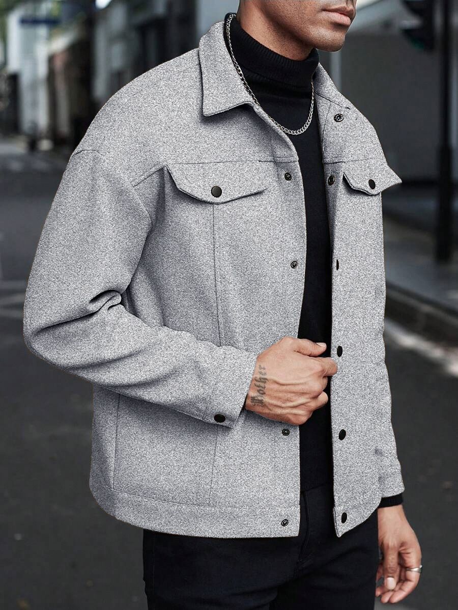 Summer new men's coat long sleeve lapel woolen men's coat leisure sports business jacket suitable for daily leisure commuting business outdoor sports wear.