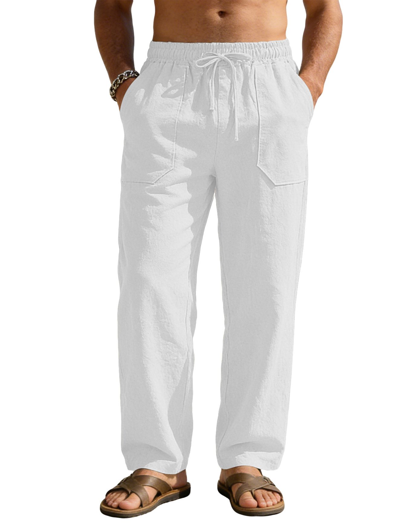 New men's trousers solid color cotton and linen loose breathable wide-leg leisure sports trousers are suitable for daily leisure commuting outdoor sports wear.