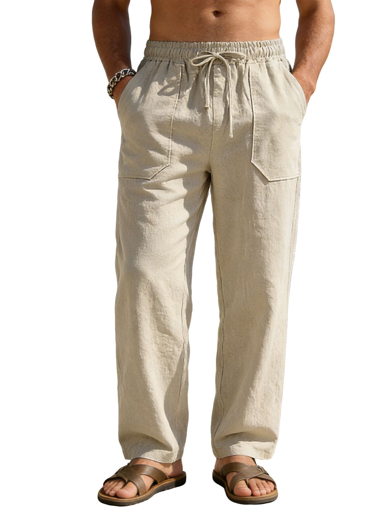 New men's trousers solid color cotton and linen loose breathable wide-leg leisure sports trousers are suitable for daily leisure commuting outdoor sports wear.