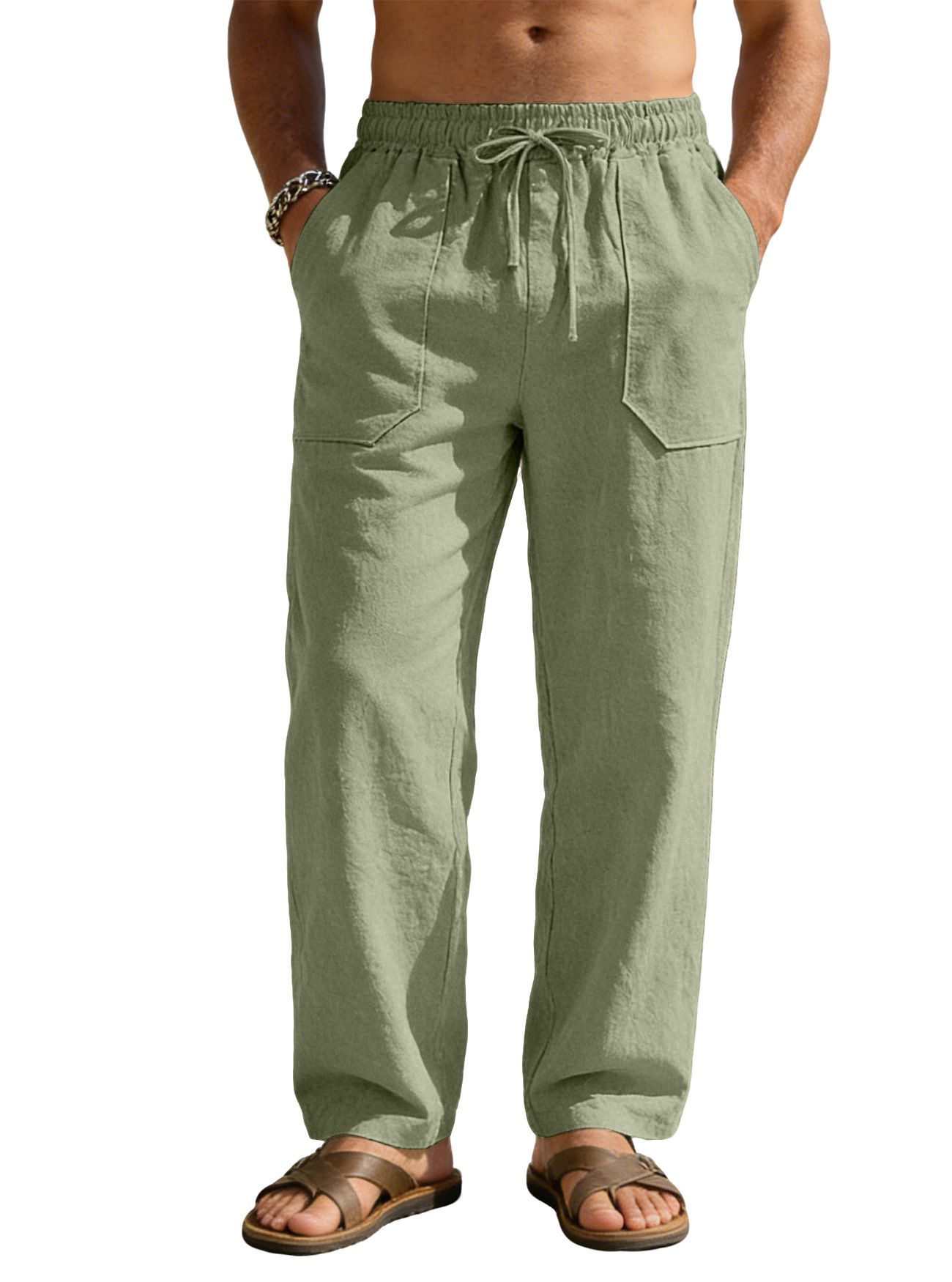 New men's trousers solid color cotton and linen loose breathable wide-leg leisure sports trousers are suitable for daily leisure commuting outdoor sports wear.