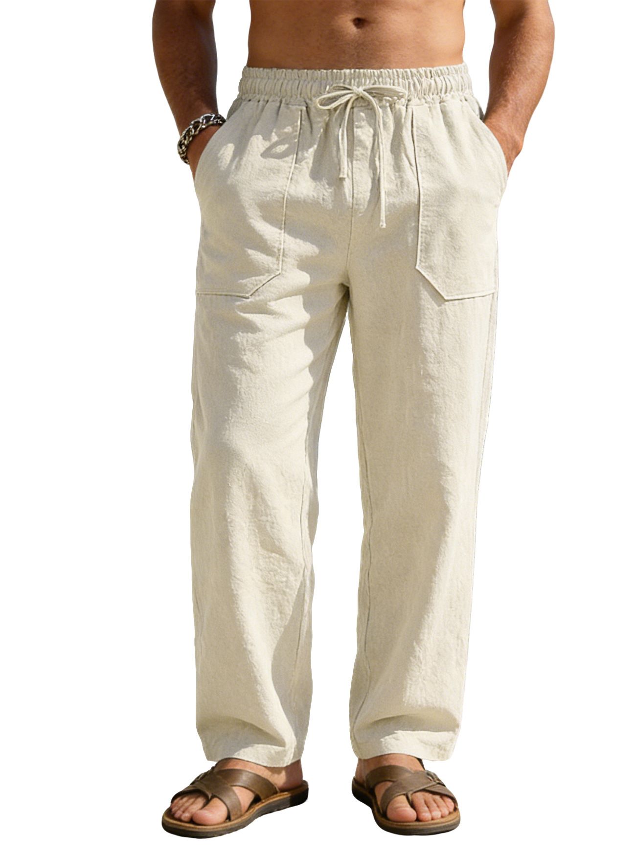 New men's trousers solid color cotton and linen loose breathable wide-leg leisure sports trousers are suitable for daily leisure commuting outdoor sports wear.