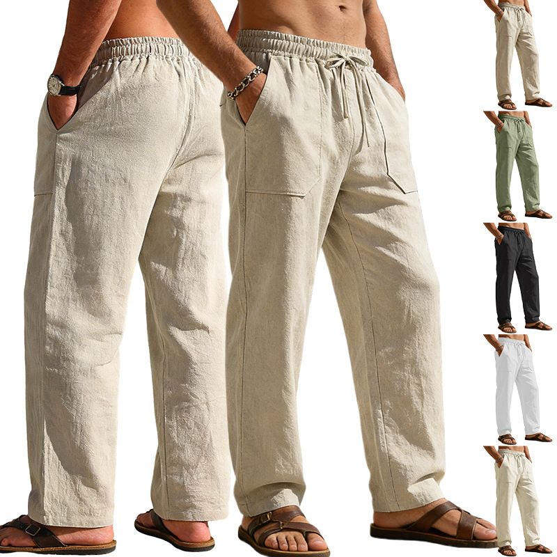 New men's trousers solid color cotton and linen loose breathable wide-leg leisure sports trousers are suitable for daily leisure commuting outdoor sports wear.