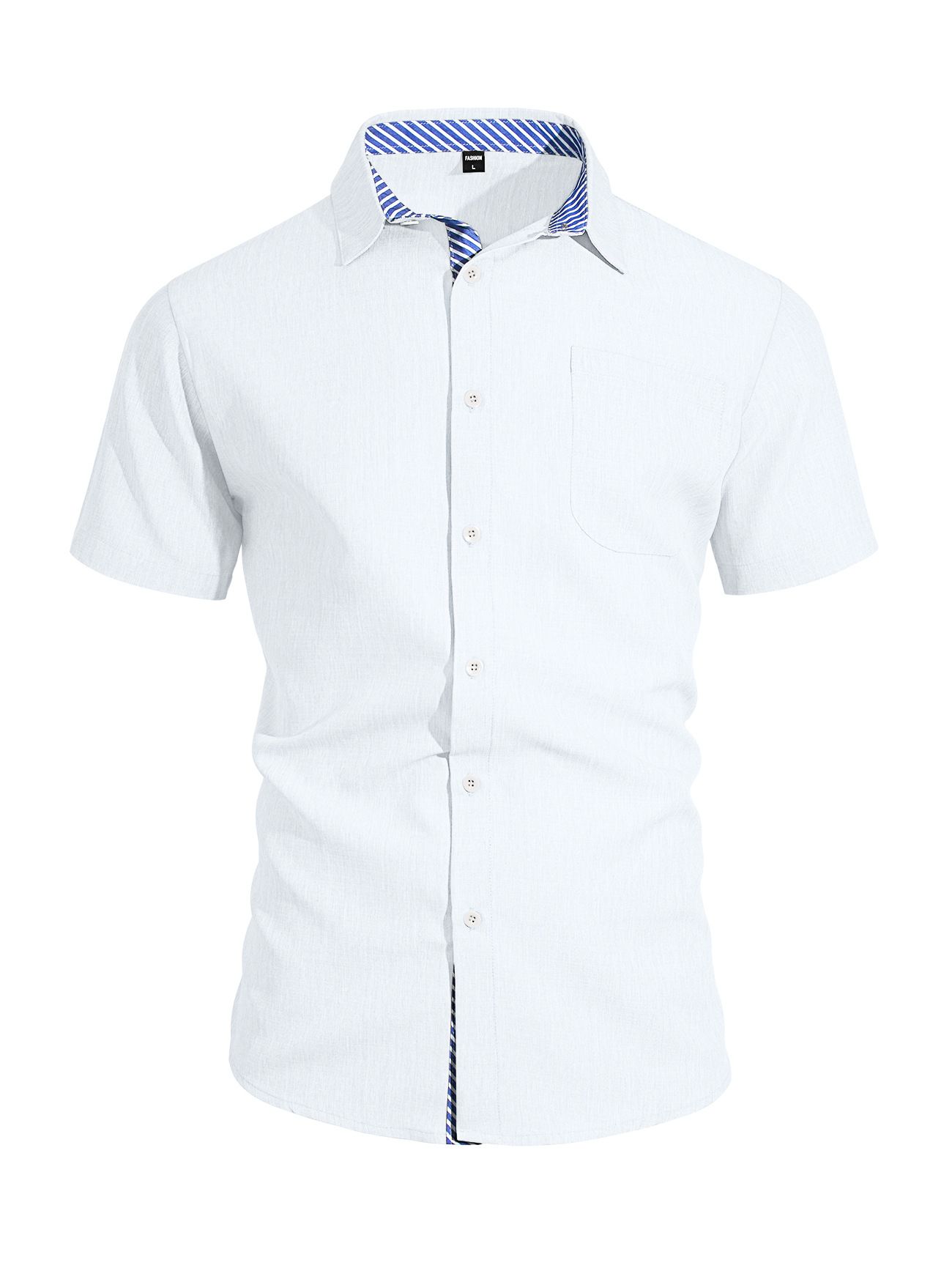 Summer new men's shirt cotton and linen lapel button pocket short sleeve shirt casual T-shirt suitable for daily leisure commuting business wear.