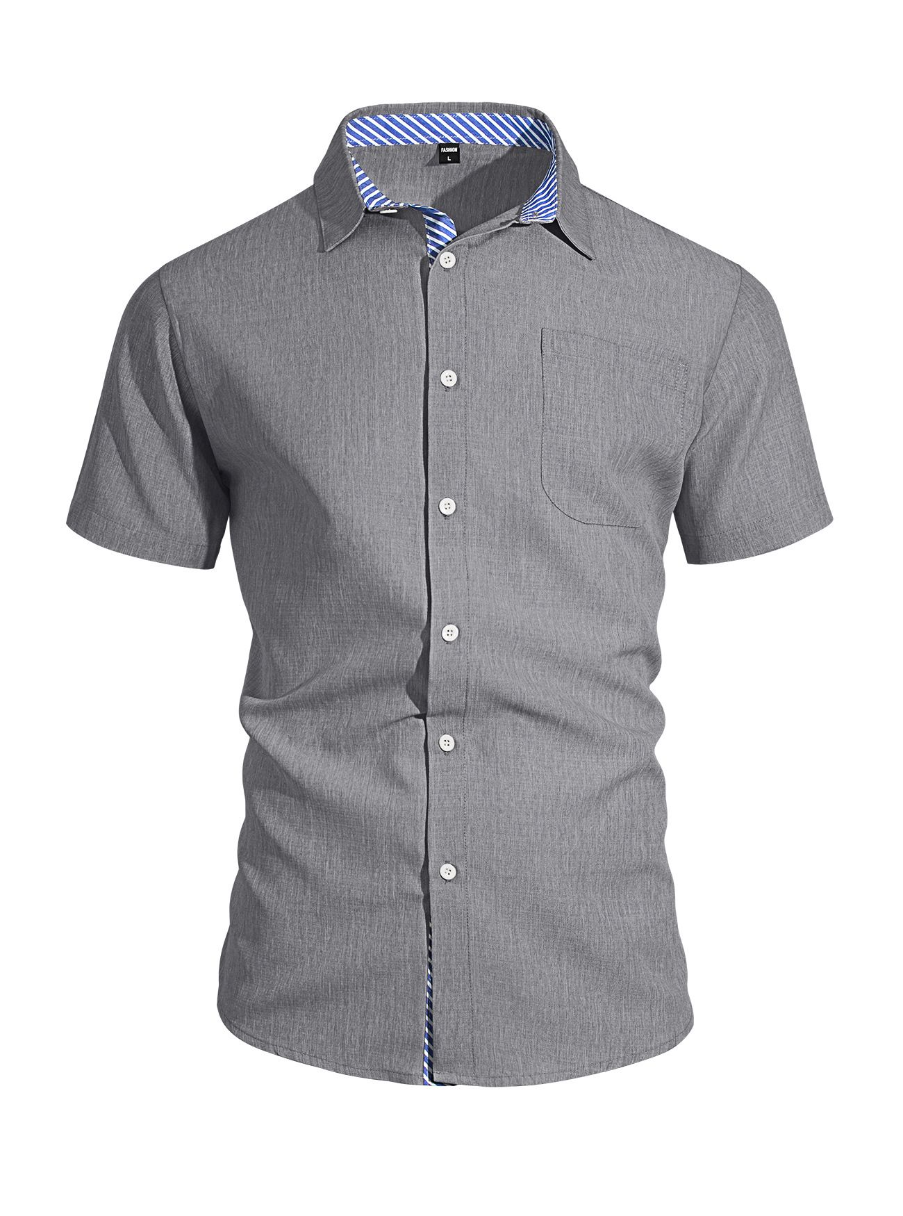 Summer new men's shirt cotton and linen lapel button pocket short sleeve shirt casual T-shirt suitable for daily leisure commuting business wear.