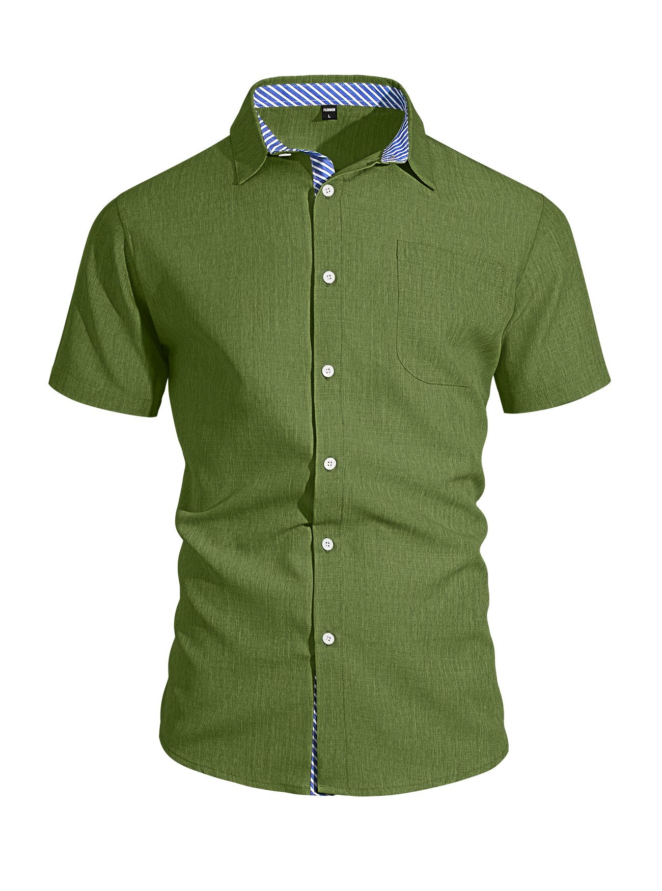 Summer new men's shirt cotton and linen lapel button pocket short sleeve shirt casual T-shirt suitable for daily leisure commuting business wear.