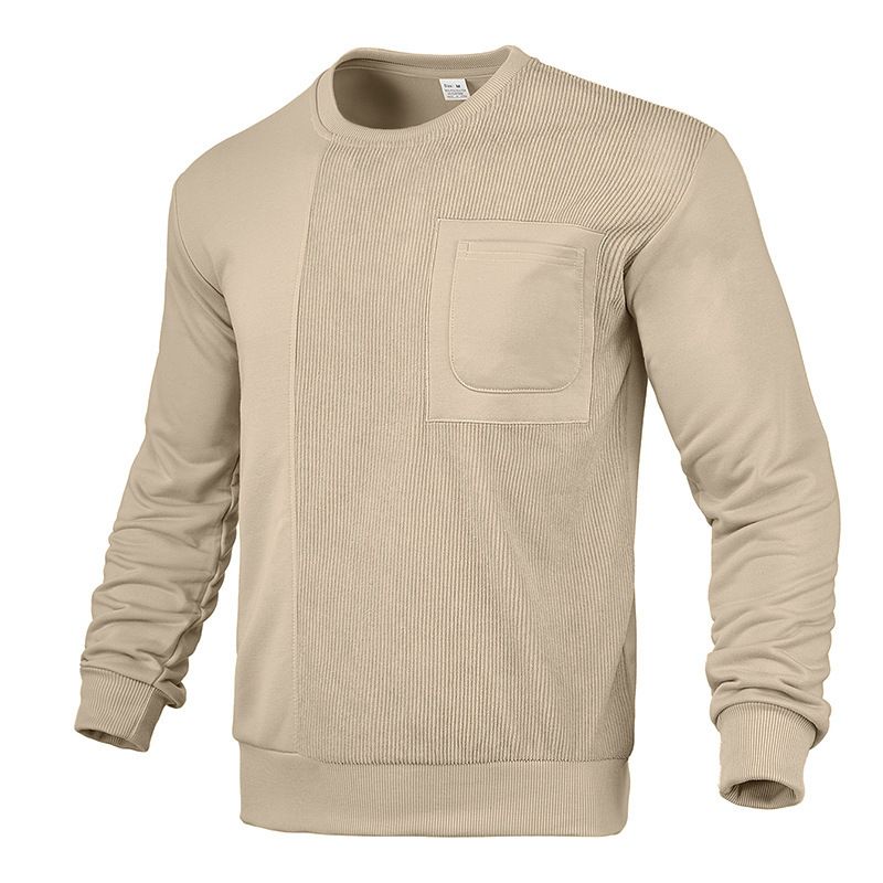 Spring and summer new men's long sleeve T-shirt solid color stitching round neck leisure sweater suitable for daily leisure commuting business wear.