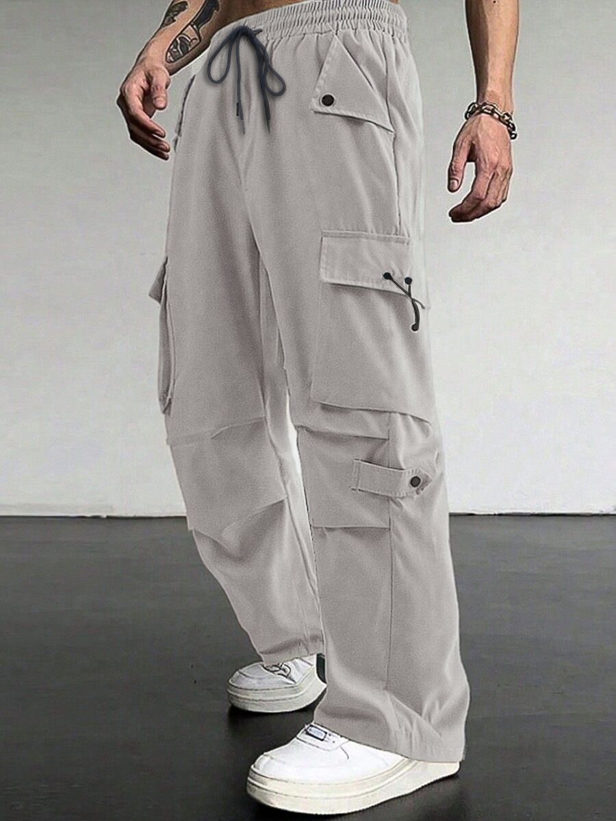 New men's trousers loose wide leg straight casual trousers overalls are suitable for daily leisure commuting sports.