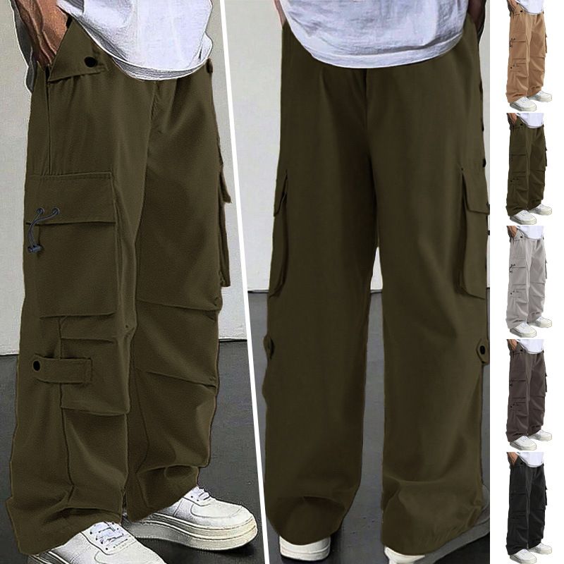 New men's trousers loose wide leg straight casual trousers overalls are suitable for daily leisure commuting sports.