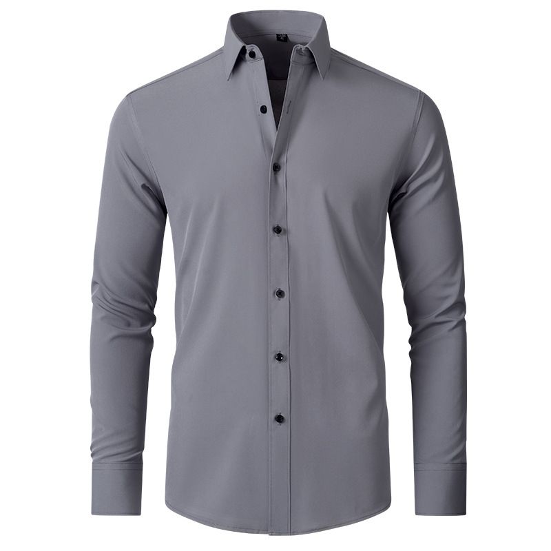 New men's long-sleeved shirt solid color four-sided stretch shirt non-ironing wrinkle-resistant thin shirt top suitable for daily leisure commuting business wear.
