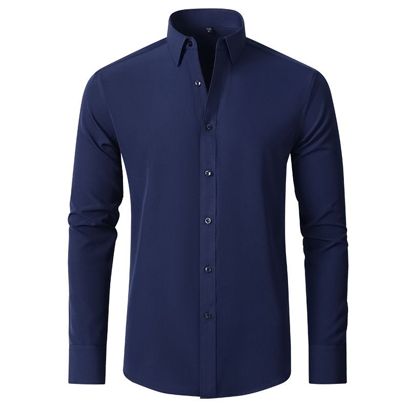 New men's long-sleeved shirt solid color four-sided stretch shirt non-ironing wrinkle-resistant thin shirt top suitable for daily leisure commuting business wear.
