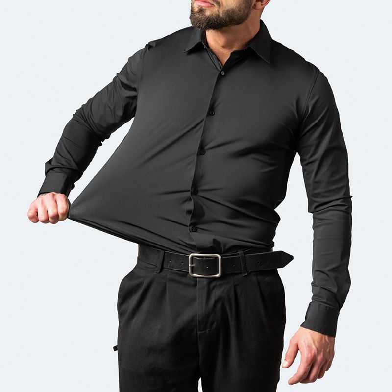 New men's long-sleeved shirt solid color four-sided stretch shirt non-ironing wrinkle-resistant thin shirt top suitable for daily leisure commuting business wear.