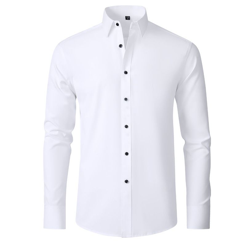 New men's long-sleeved shirt solid color four-sided stretch shirt non-ironing wrinkle-resistant thin shirt top suitable for daily leisure commuting business wear.