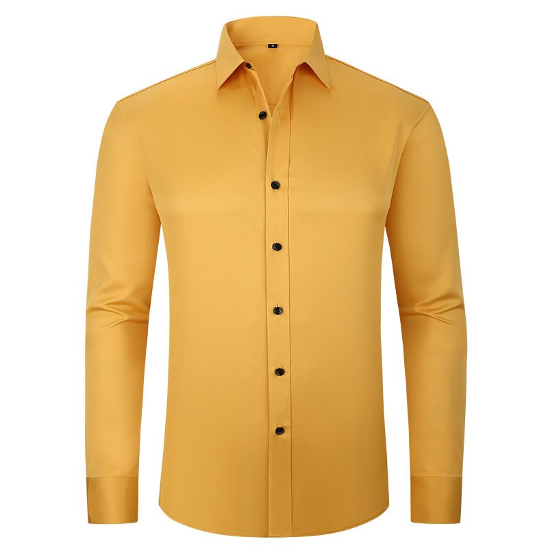 New men's long-sleeved shirt solid color four-sided stretch shirt non-ironing wrinkle-resistant thin shirt top suitable for daily leisure commuting business wear.