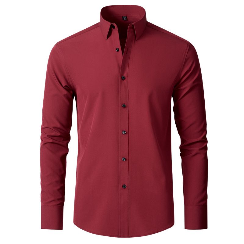 New men's long-sleeved shirt solid color four-sided stretch shirt non-ironing wrinkle-resistant thin shirt top suitable for daily leisure commuting business wear.
