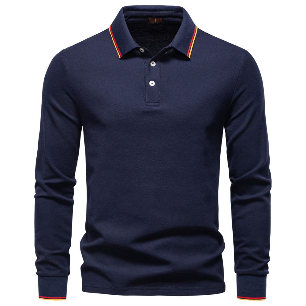 Autumn new men's long-sleeved T-shirt with solid color lapel casual Joker POLO shirt men's shirt is suitable for daily leisure commuting business wear.