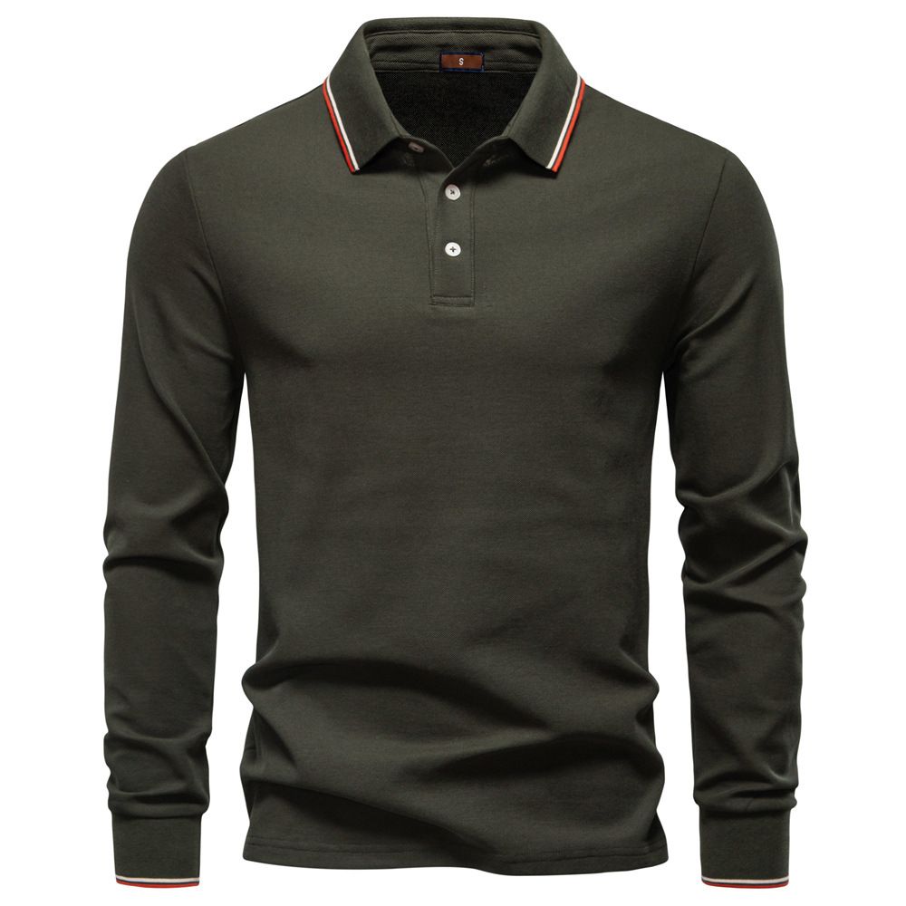 Autumn new men's long-sleeved T-shirt with solid color lapel casual Joker POLO shirt men's shirt is suitable for daily leisure commuting business wear.