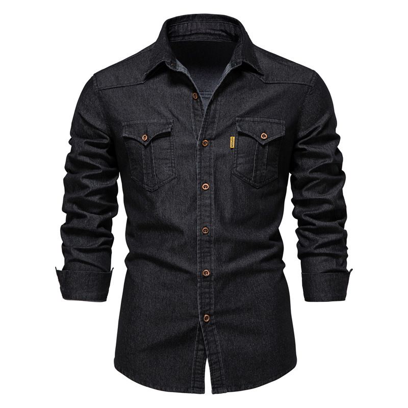 Autumn new men's long-sleeved denim shirt solid color casual men's long-sleeved shirt top is suitable for daily leisure commuting business wear.