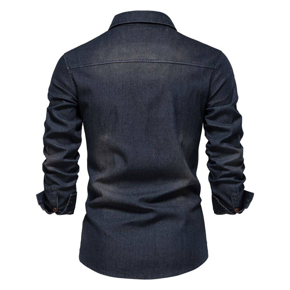 Autumn new men's long-sleeved denim shirt solid color casual men's long-sleeved shirt top is suitable for daily leisure commuting business wear.