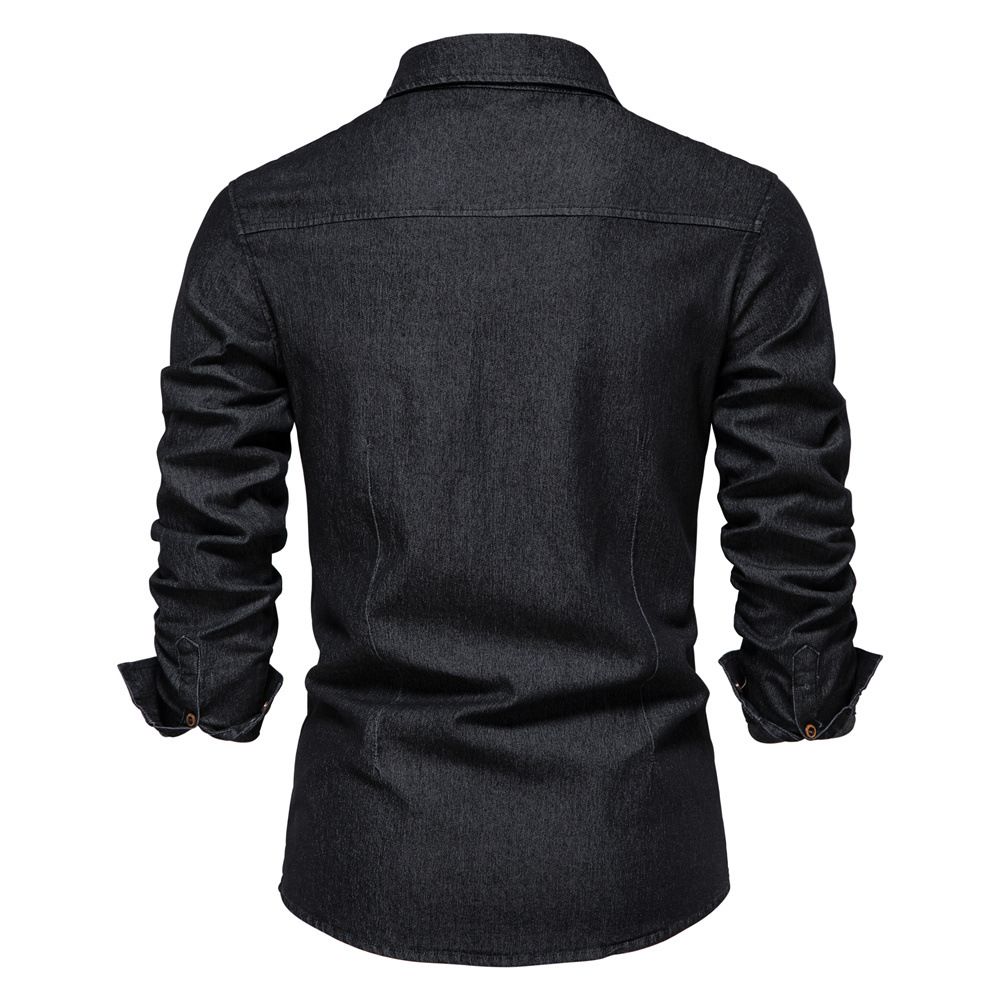 Autumn new men's long-sleeved denim shirt solid color casual men's long-sleeved shirt top is suitable for daily leisure commuting business wear.
