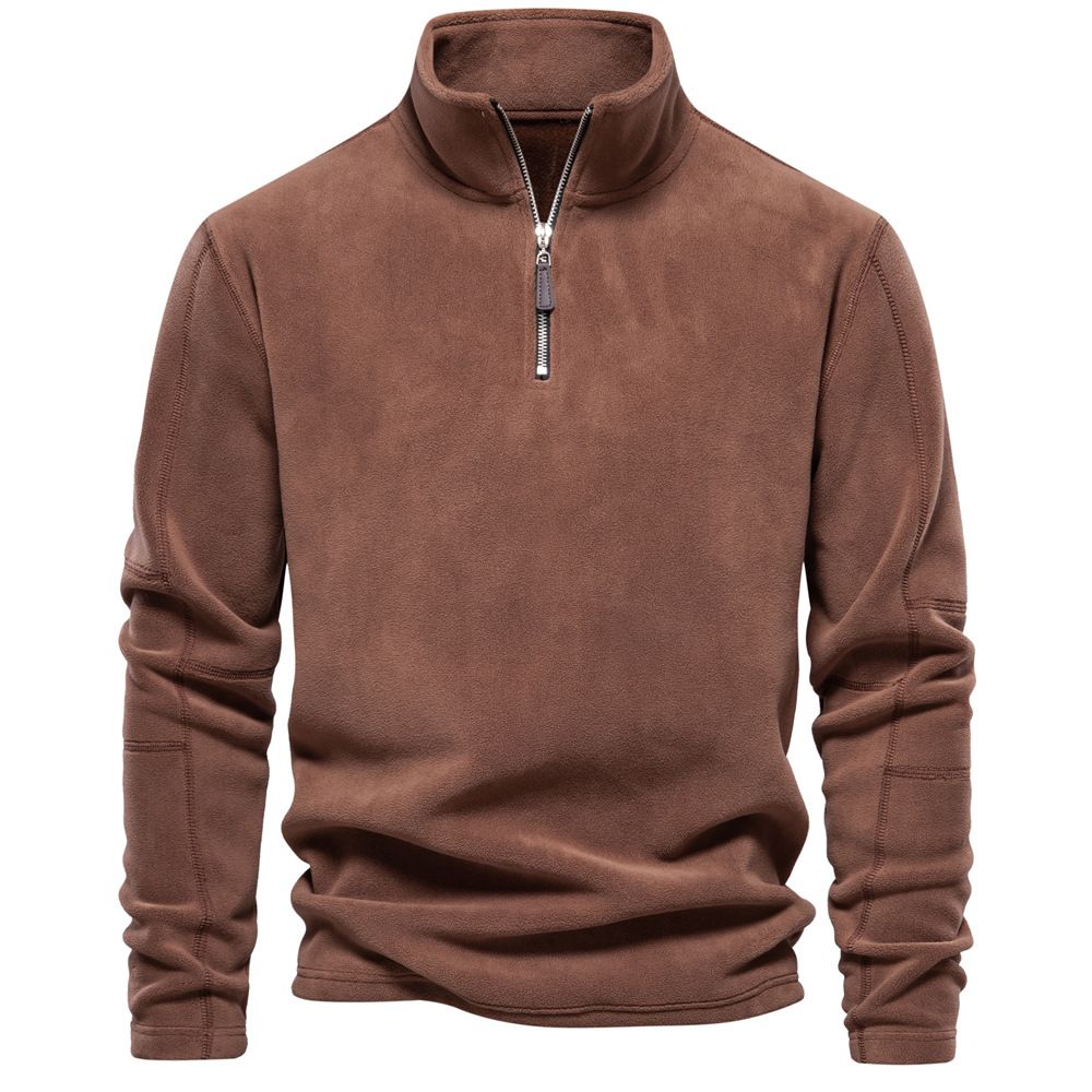 Autumn and winter new men's long-sleeved sweater with stand-up collar and half zipper Joker polar fleece top is suitable for daily leisure commuting business wear.