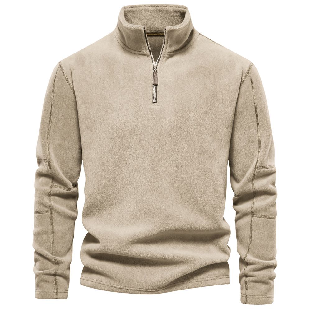 Autumn and winter new men's long-sleeved sweater with stand-up collar and half zipper Joker polar fleece top is suitable for daily leisure commuting business wear.