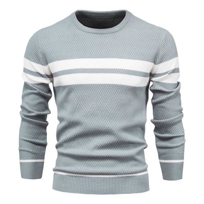 Autumn and winter new men's sweater color matching striped pullover round neck casual long-sleeved sweater is suitable for daily leisure commuting business wear.