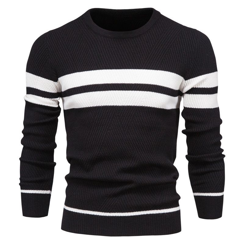 Autumn and winter new men's sweater color matching striped pullover round neck casual long-sleeved sweater is suitable for daily leisure commuting business wear.