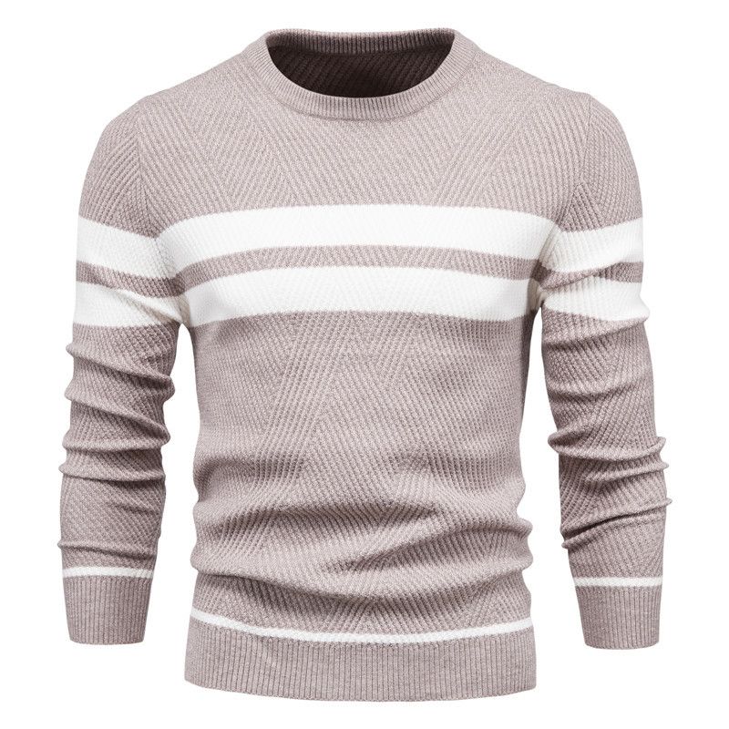 Autumn and winter new men's sweater color matching striped pullover round neck casual long-sleeved sweater is suitable for daily leisure commuting business wear.