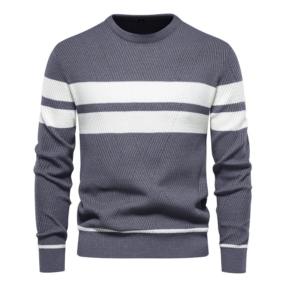 Autumn and winter new men's sweater color matching striped pullover round neck casual long-sleeved sweater is suitable for daily leisure commuting business wear.
