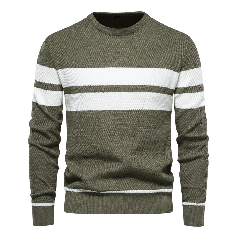 Autumn and winter new men's sweater color matching striped pullover round neck casual long-sleeved sweater is suitable for daily leisure commuting business wear.
