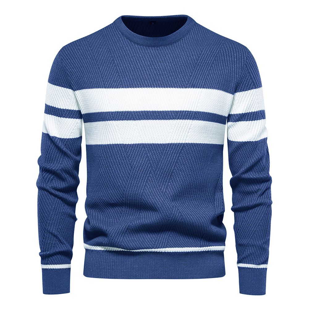 Autumn and winter new men's sweater color matching striped pullover round neck casual long-sleeved sweater is suitable for daily leisure commuting business wear.