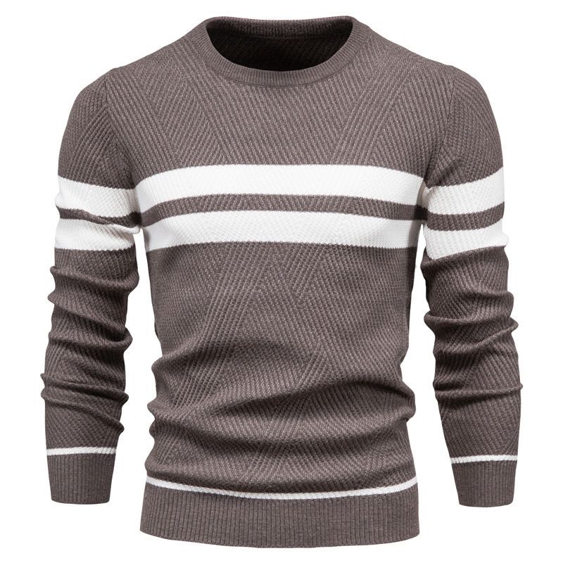 Autumn and winter new men's sweater color matching striped pullover round neck casual long-sleeved sweater is suitable for daily leisure commuting business wear.