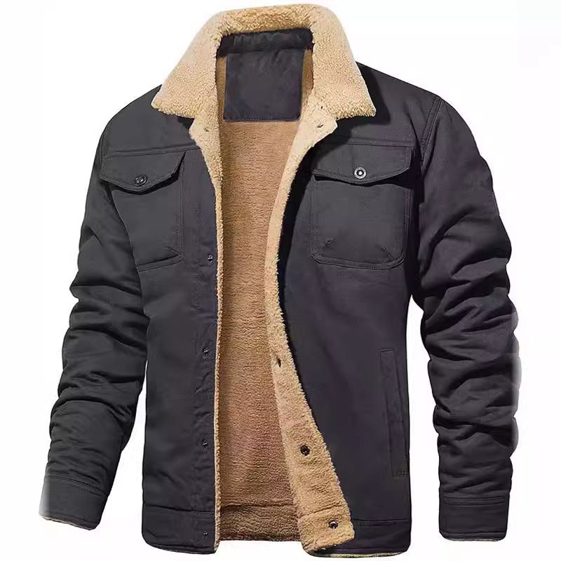 In winter, the new men's coat is fashionable, casual, lapel and velvet cotton tooling jacket, which is suitable for daily leisure and commuting outdoor sports.