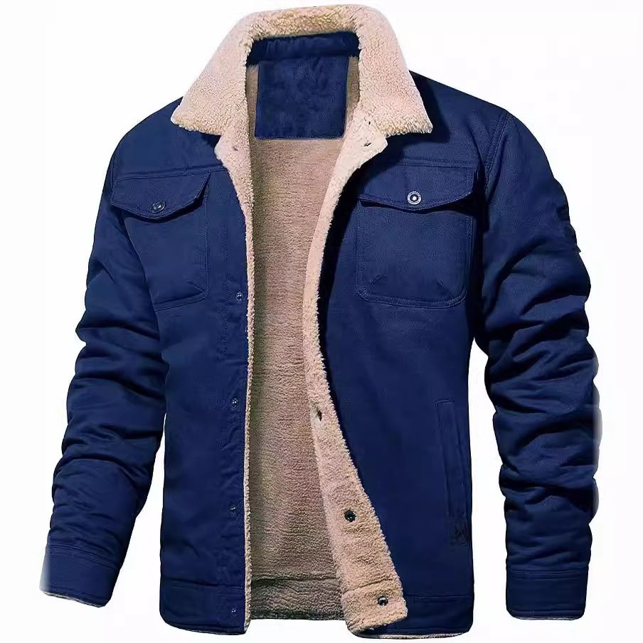 In winter, the new men's coat is fashionable, casual, lapel and velvet cotton tooling jacket, which is suitable for daily leisure and commuting outdoor sports.