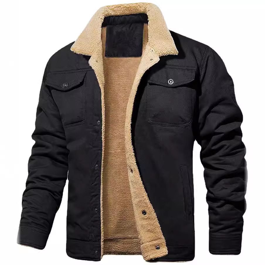 In winter, the new men's coat is fashionable, casual, lapel and velvet cotton tooling jacket, which is suitable for daily leisure and commuting outdoor sports.