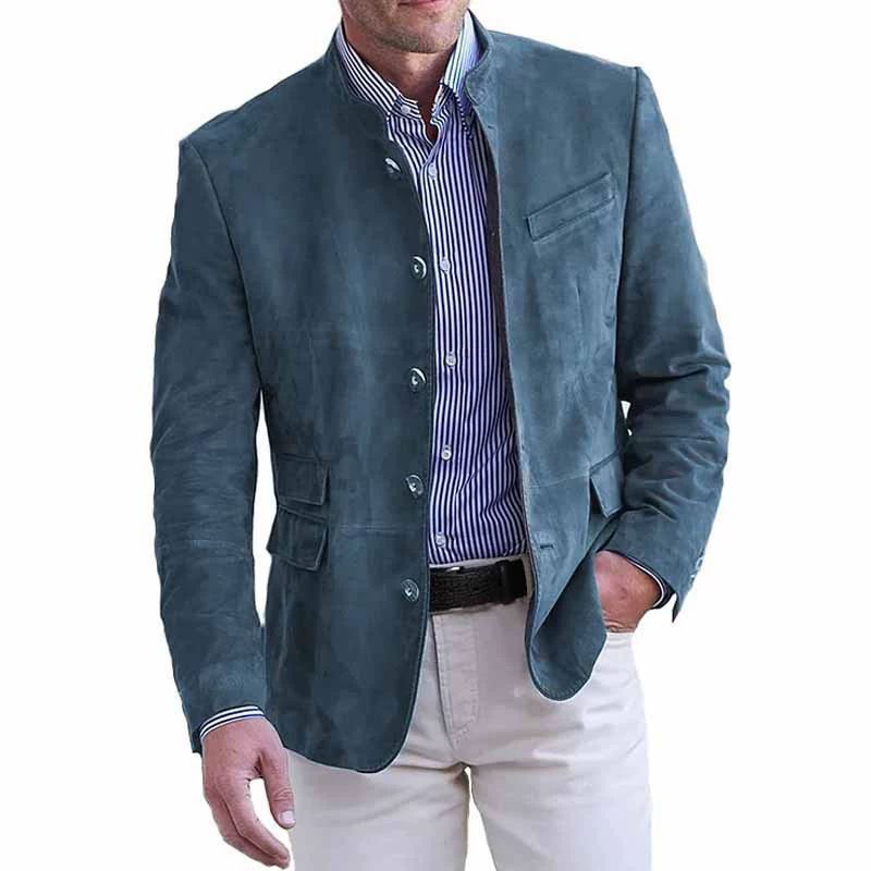 Autumn and winter new men's suit jacket fashion solid color collar retro casual suede suit jacket suitable for daily leisure commuting business wear.