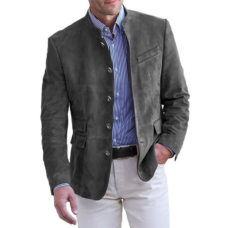 Autumn and winter new men's suit jacket fashion solid color collar retro casual suede suit jacket suitable for daily leisure commuting business wear.