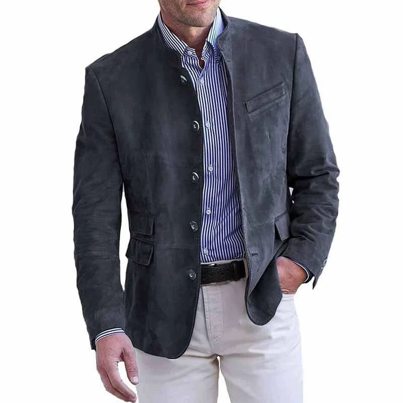 Autumn and winter new men's suit jacket fashion solid color collar retro casual suede suit jacket suitable for daily leisure commuting business wear.