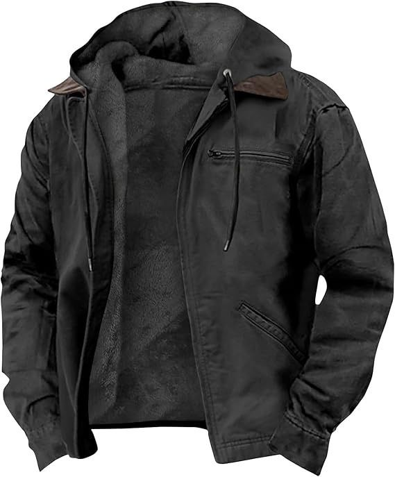 Autumn and winter new men's hooded cotton-padded jacket leisure plus velvet zipper pocket jacket coat is suitable for daily leisure commuting outdoor wear.