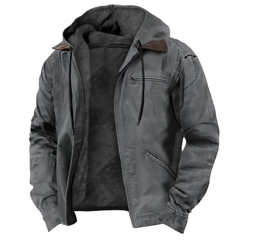 Autumn and winter new men's hooded cotton-padded jacket leisure plus velvet zipper pocket jacket coat is suitable for daily leisure commuting outdoor wear.