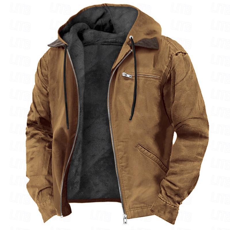 Autumn and winter new men's hooded cotton-padded jacket leisure plus velvet zipper pocket jacket coat is suitable for daily leisure commuting outdoor wear.