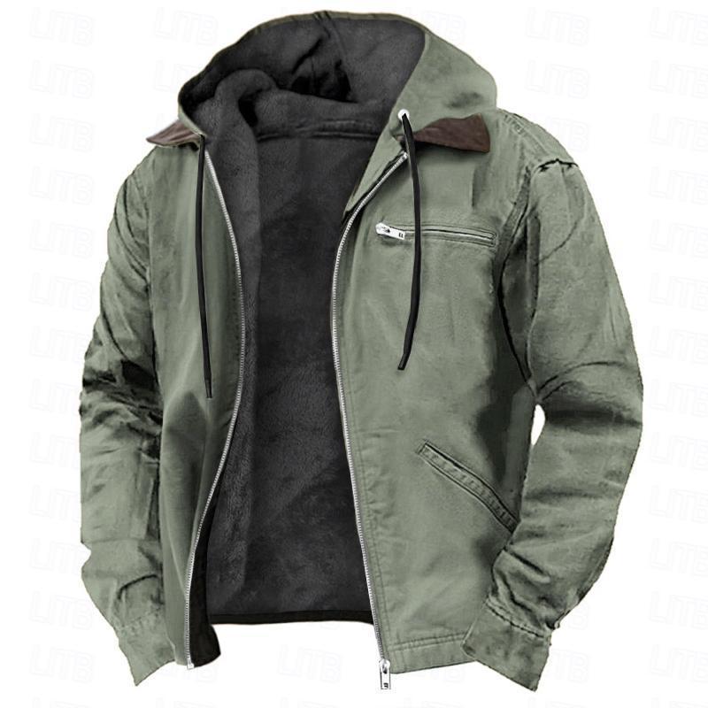 Autumn and winter new men's hooded cotton-padded jacket leisure plus velvet zipper pocket jacket coat is suitable for daily leisure commuting outdoor wear.