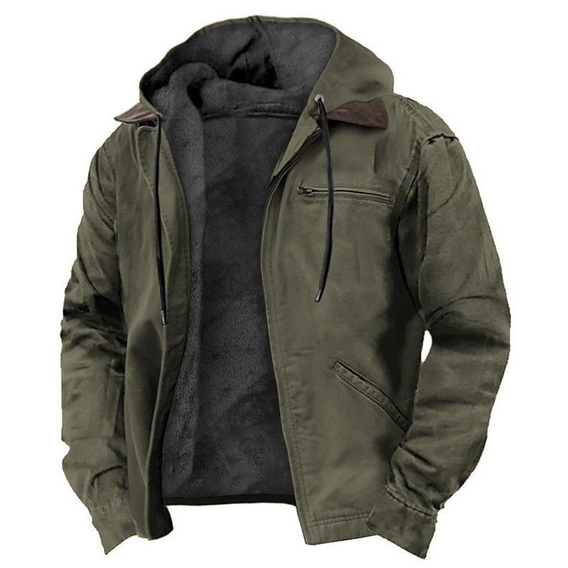 Autumn and winter new men's hooded cotton-padded jacket leisure plus velvet zipper pocket jacket coat is suitable for daily leisure commuting outdoor wear.