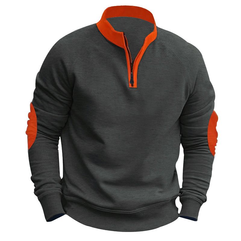 Autumn and winter new men's sweater color matching leisure plus velvet collar pullover half zipper long sleeve coat suitable for daily leisure commuting outdoor sports wear.